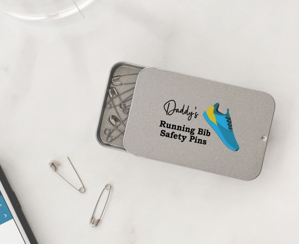 Personalised Running Bib Safety Pins Tin Holder